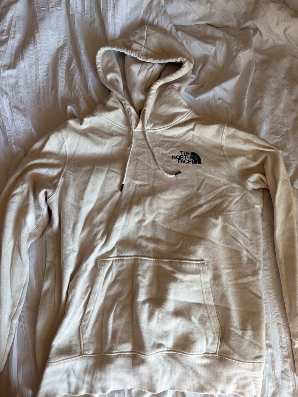 The North Face Men’s Cream Pullover Hoodie with Black Logo